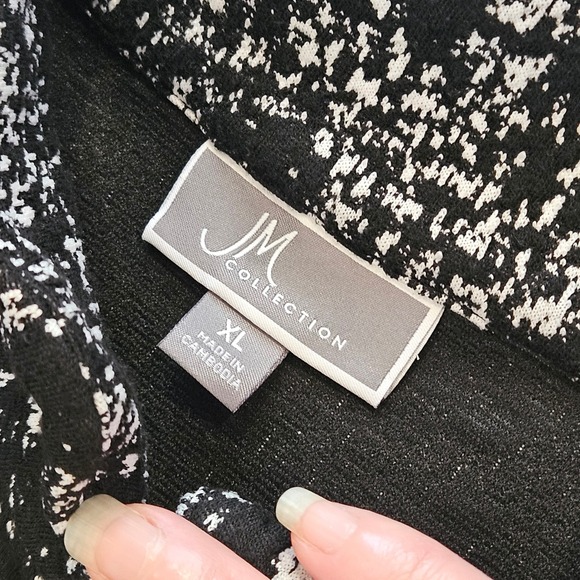 JM Collection Womens XL Black White Textured Knit Mock Neck Button Front Jacket - Picture 2 of 9